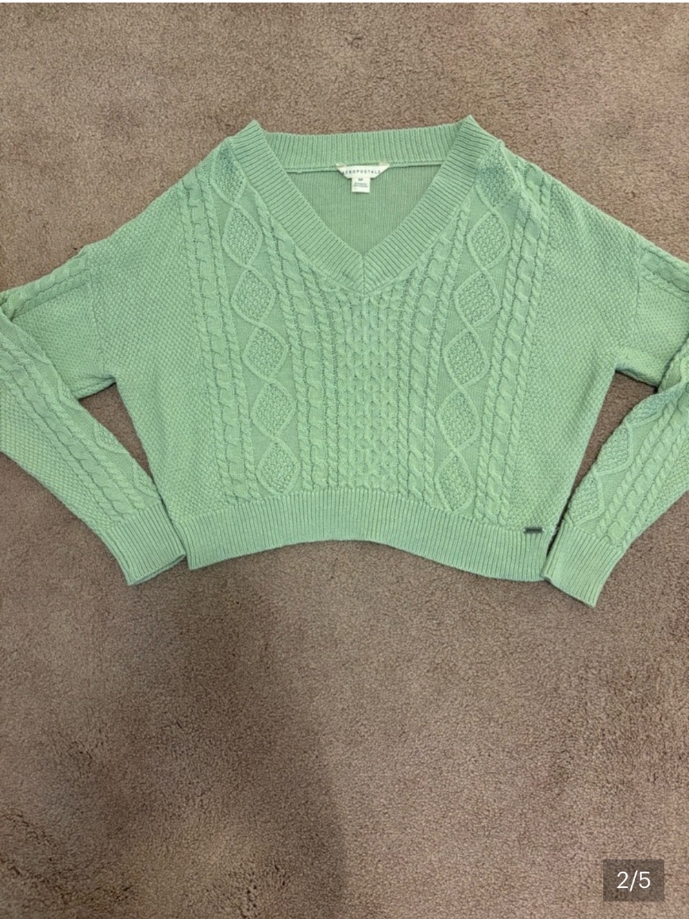 3 for $14 Aeropostale Light Mint Cable-Knit V-Neck Sweater size small
